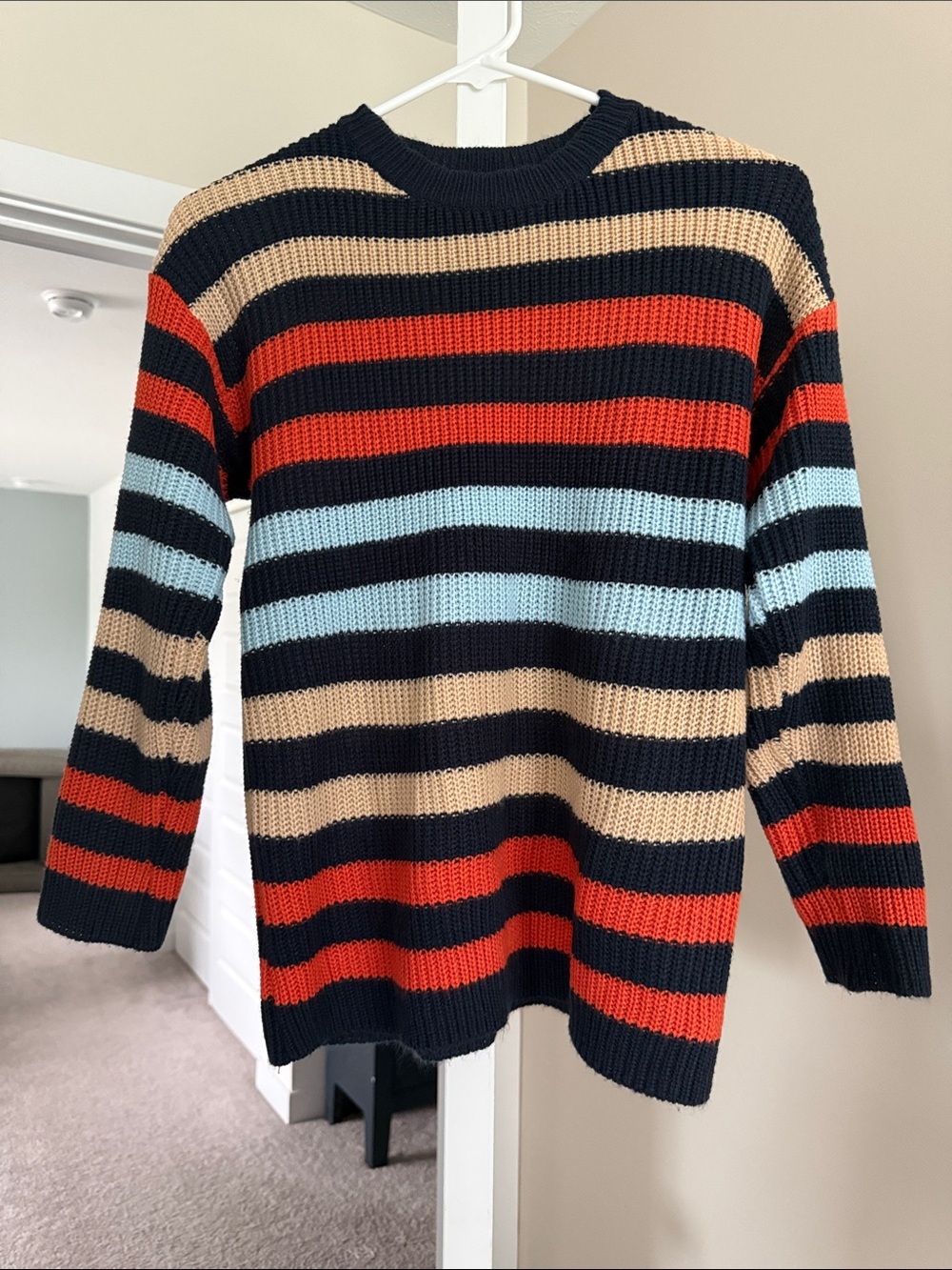 Striped Crewneck Sweater in Navy, Red, Cream & Light Blue
